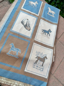 HORSE PRINT SHAWL BLUE & TAUPE